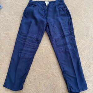 Chico's Deep Navy Linen-Blend Button Front Pants size 1.5